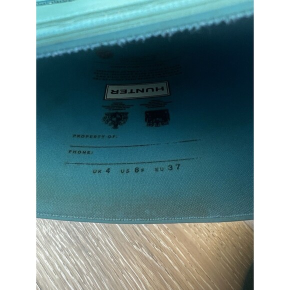 Hunter: Original Tall Teal Blue Rain Boots w/ Knit Fleece Boot Socks (L): Size 6 - Picture 3 of 9